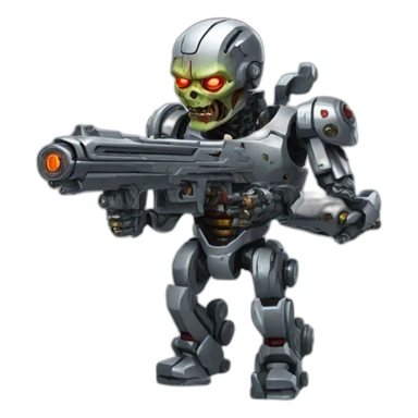 cyborg with Gatling shooting on zombie sticker