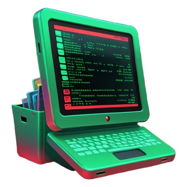 A sleek digital terminal with a holographic interface showing files being uploaded, data packets represented as trash icons, the screen glitching and exploding with red error symbols, tech dystopia vibes, neon greens and reds, circuit patterns in background --v 5 --ar 3:2 --style sci-fi --chaos 30 sticker