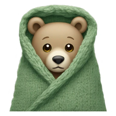 Cute Bear in cozy knitted Sage green blanket sticker