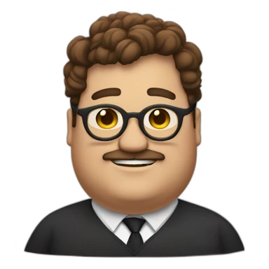 Fat boston guy with circular glasses and brown hair and a clef chin sticker