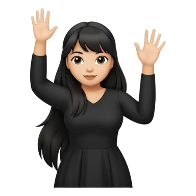 Latina girl with bangs black long hair in pony tail plus size black dress waving hand sticker