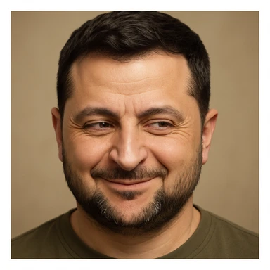 photorealistic emoji style portrait of Zelensky, round face, sly and cunning expression sticker