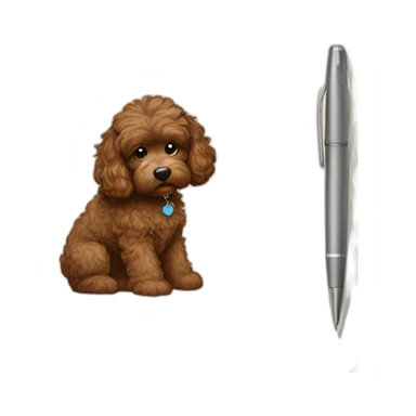 Brown Cockapoo writing with pen in paper notebook sticker