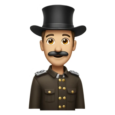 A guy with his hand in the air with a mustash and a general hat sticker