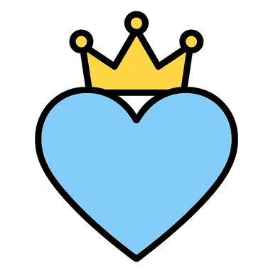 light blue heart with yellow crown, modern simple icon sticker