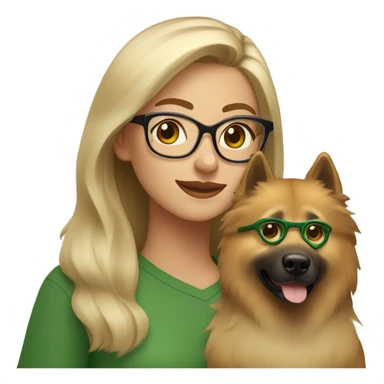 Brown light hair woman aux Green eyes with glasses Green eyes and Light sand  eurasier dog  sticker