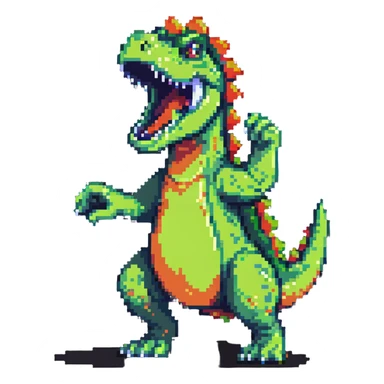 Reptar roaring in dynamic pose pixel art sticker
