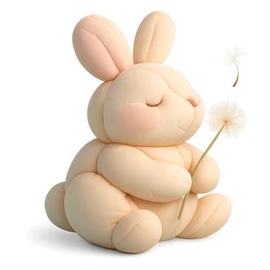 bunny holding a dandelion in the breeze, gentle spring vibe, soft pastel colors, transparent background, cushion style sticker