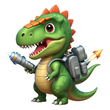 rocket-propelled dinosaur portrait, head and shoulders only, cute T-rex face, rocket pack visible behind shoulders, glowing thrusters, 3D cartoon, mobile game icon style, clean background, no text, no watermark sticker