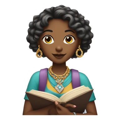 girl with jewelry and book sticker