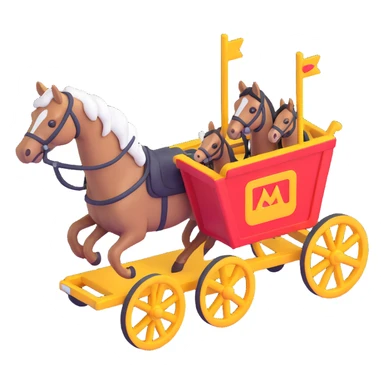 cart being pulled by horses, isometric, 3D emoji style sticker