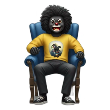 Gollywog sitting in a chair getting an electric shock sticker