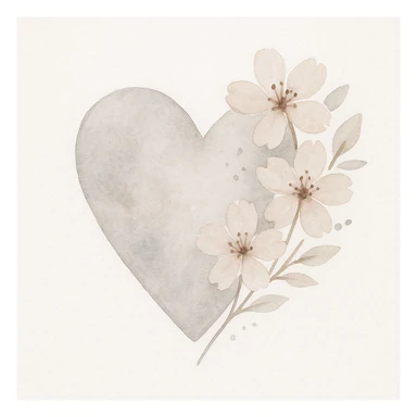 heart with sakura and silver accents, watercolor style sticker