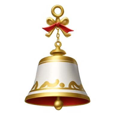 A red and white ringing bell with gold accents sticker
