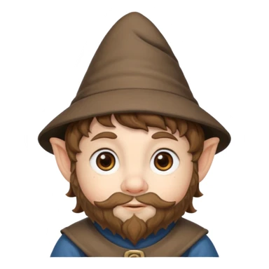 Gnomo con capelli ricci corti marroni, occhi marroni e cappello a punta sticker