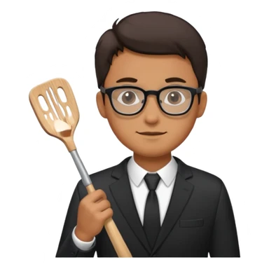 man with glasses wearing a suit and holding a spatula sticker