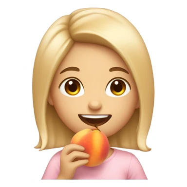 girl happily eating a peach sticker