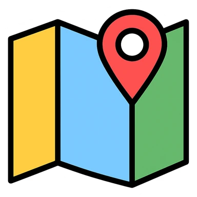 map with a location pin icon in color with black outlines sticker