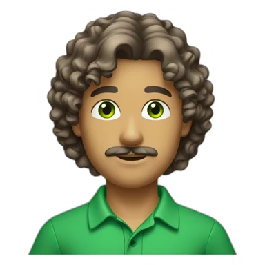man-young-long-curly-hair-italian-green-eyes-mustache-polo-shirt sticker