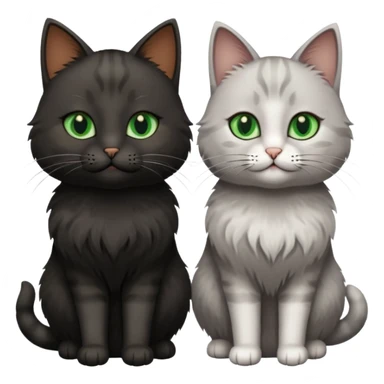 Can you make an emoji of two cats looking at each other, one black with brown eyes and the other gray with green eyes? sticker
