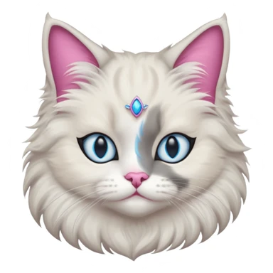 Neva masquerade cat, very fluffy, gray and white, blue eyes and pink nose. No jewelry  sticker