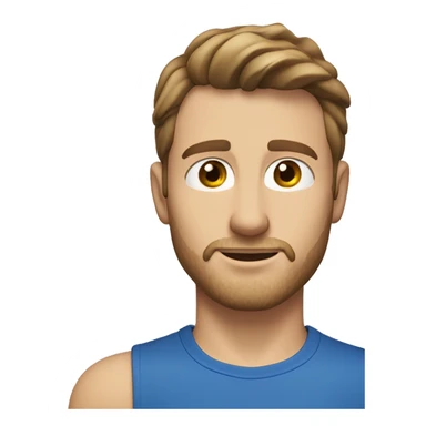 A head and shoulders shot of a 34 year old white man, with short brown hair, with stubble facial hair,   with blue eyes wearing a t-shirt. sticker