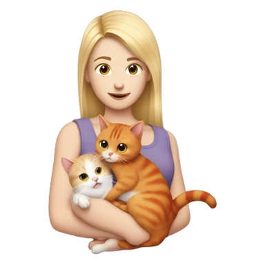 blonde girl holds hamster and red cat in her arms sticker