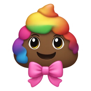 Rainbow poop emoji with two pink bows sticker