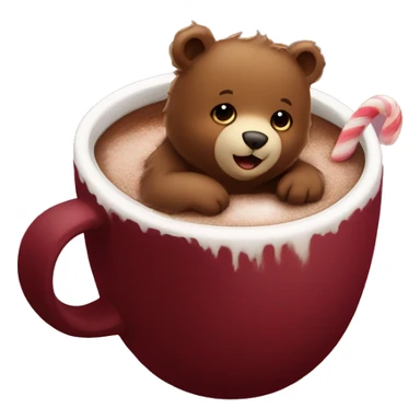 Baby bear inside of a cup of hot cocoa. Burgundy colored cup.  sticker