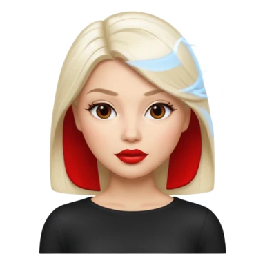 stunning female memoji, platinum blonde sleek straight hair, red lips, flawless skin, chic and bold look sticker