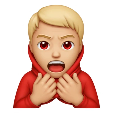 An emoji with their fingers wrapped around their neck and squeezing they looked mad sticker