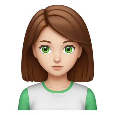 A girl with brown hair (blowout), green eyes and a white top  sticker