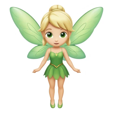 minimal Tinkerbell fairy with green dress and blonde hair, tiny wings, extremely simple sticker