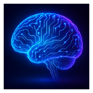 glowing brain with circuits, futuristic style sticker