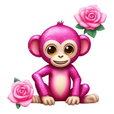 Pink ombre sparkly monkey with roses  sticker