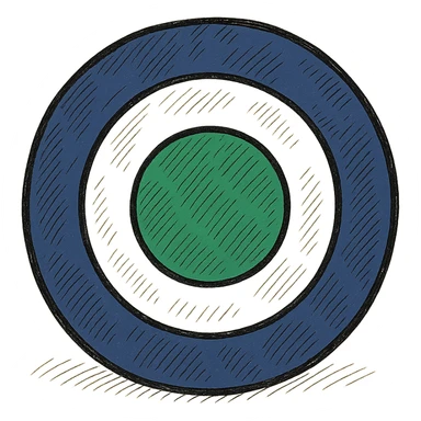 A target with navy rings and a vibrant green bullseye, with a border, doodle style sticker