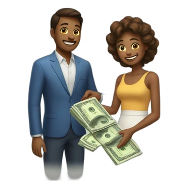 Mother gives money to sun sticker