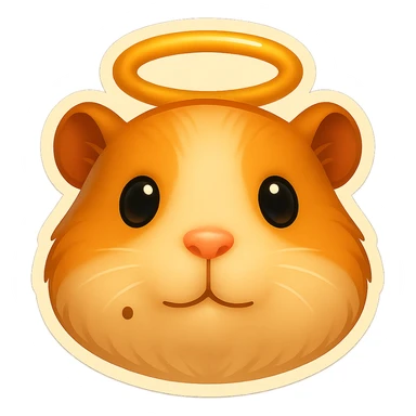 Create an emoji in a simplified and expressive style based on the guinea pig god's face. Keep the face details including the halo and the mole on the left cheek. Use a transparent background. sticker