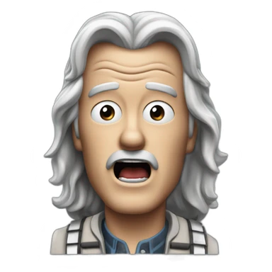 Emmet Brown from back to the future looking shocked and his mouth wide open. No eye-ware. Long hair sticker
