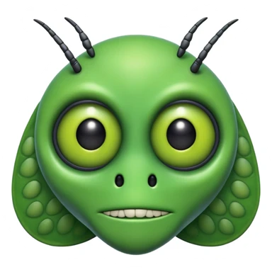 A front-facing alien emoji with insect features, such as large compound eyes, antennae, and mandibles. The face is symmetrical, looking directly at the viewer. sticker