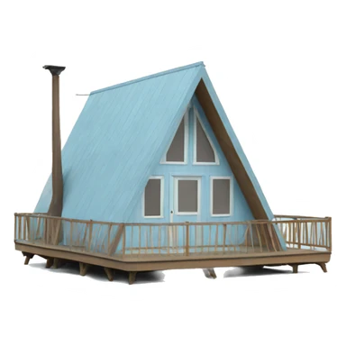 Light blue a-frame cabin with front deck sticker