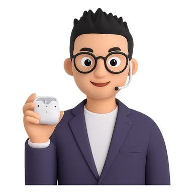 Change to a short spiky hairstyle, keeping the Memoji-style 3D cartoon look. Maintain all other features and accessories the same, with a smart casual podcast host vibe. No background. sticker