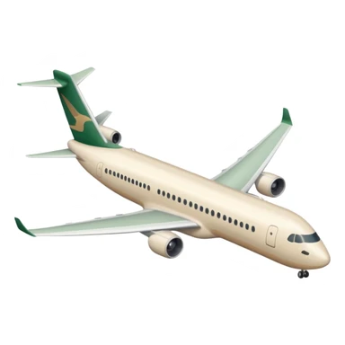 long modern light beige airliner with light beige wings and dark green accents, emoji style sticker