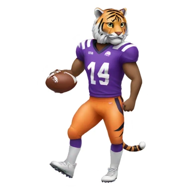 Tiger wear purple jersey holding a football sticker