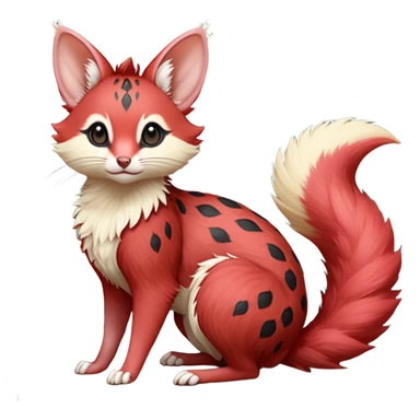 Strawberry-Red, black-pointed, soft natural realistic romantic vintage antique divine beautiful elegant pretty precious cute young youthful  Fakémon-Pokémon-opossum-feline-mouse-serval-caracal-chinchilla-Minccino-Cinccino-Meowstic-rodent-hybrid-creature with a big fluffy bushy tail (full body) sticker