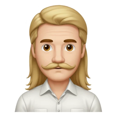 mustached man with long hair and white shirt sticker