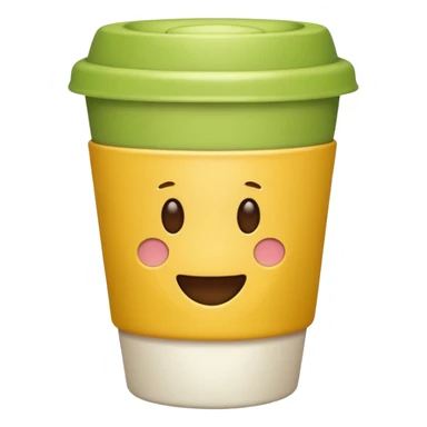 Make a closed coffee to-go cup, more emoji-like, smaller, no emoji or logo in the middle. Use the same colors as the reference image. The style should resemble an emoji style. No background no face  sticker