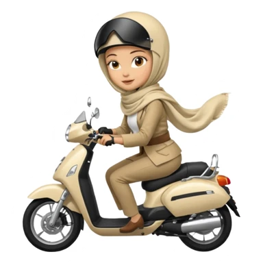 A woman wearing a cream colored pashmina hijab riding a motorbike pcx sticker