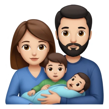 Una mujer con pelo castaño y ojos marrones y un hombre con pelo negro y barba y un solo bebe sticker