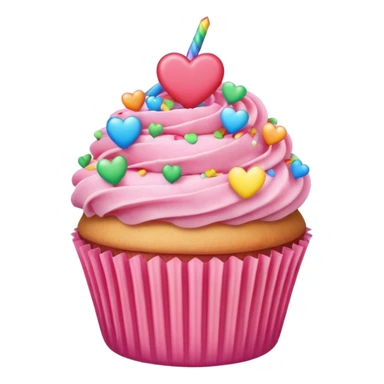 pink and rainbow cupcakes, pink hearts, rainbow sticker